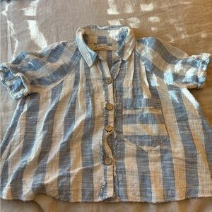 We The Free Light Blue and White Button Down Shirt